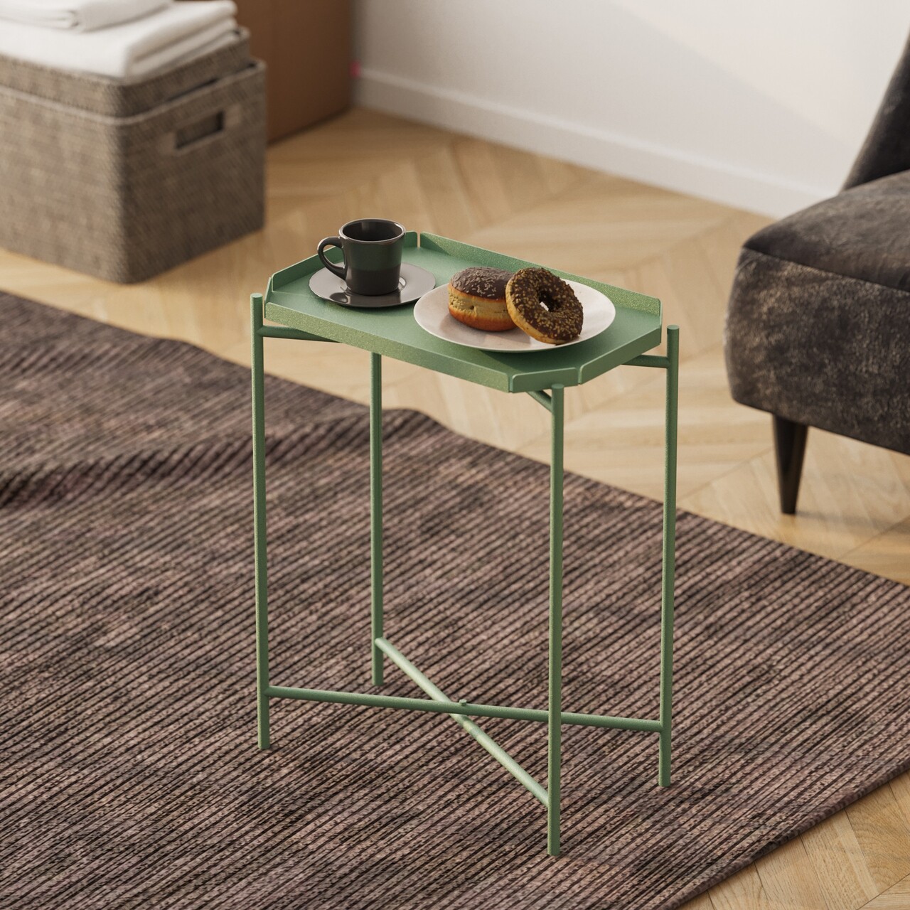 Masuta de cafea, Hanah Home, Shb-009-D, 26x56x40 cm, Verde - imagine 7